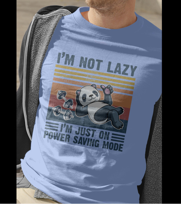 I'm Not Lazy I'm Just On Power Saving Mode RD Panda Retro Stripes And Dumbbells T-Shirt