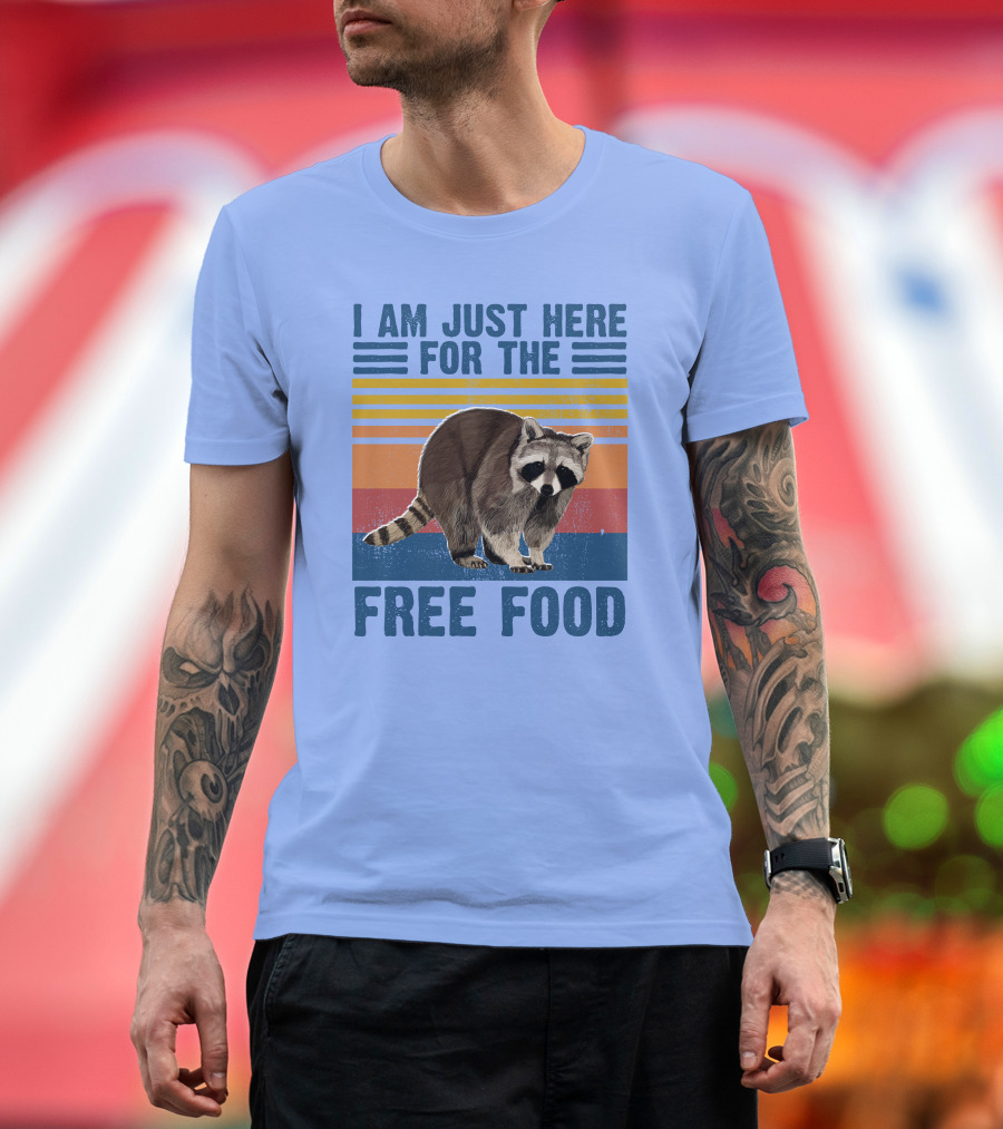 I Am Just Here for the Free Food Raccoon Vintage Stripes T-Shirt