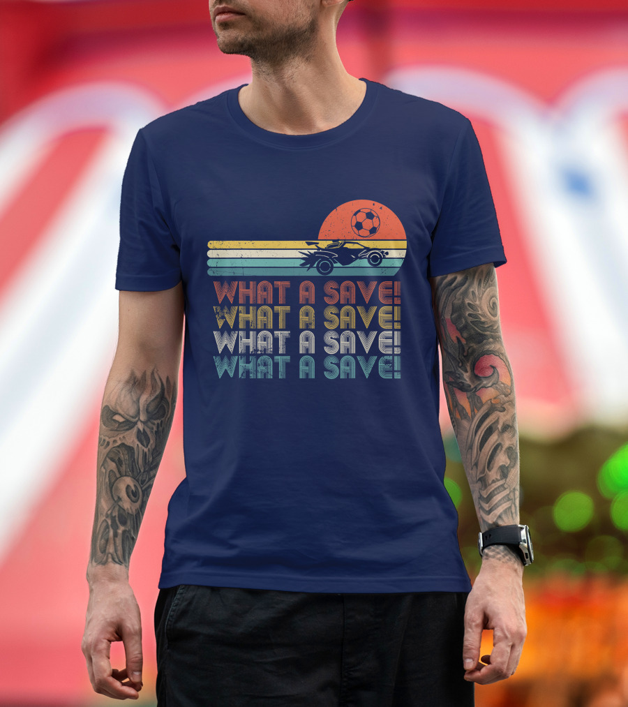 What A Save Vintage Rocket Soccer Car League Retro Sunrise Soccer Ball T-Shirt