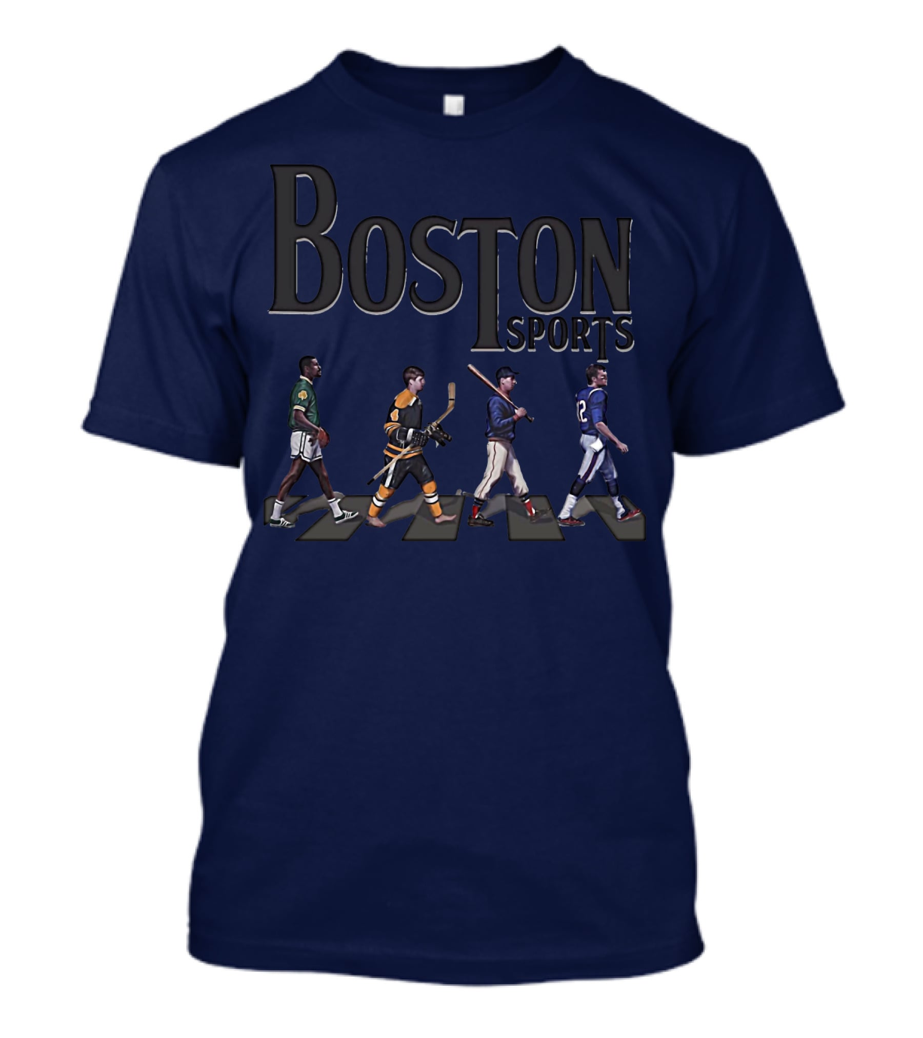 Boston Sports Evolution Inspired By Iconic Athletes In Green Basketball, Yellow Hockey, Baseball, And Blue Football Jerseys T-Shirt