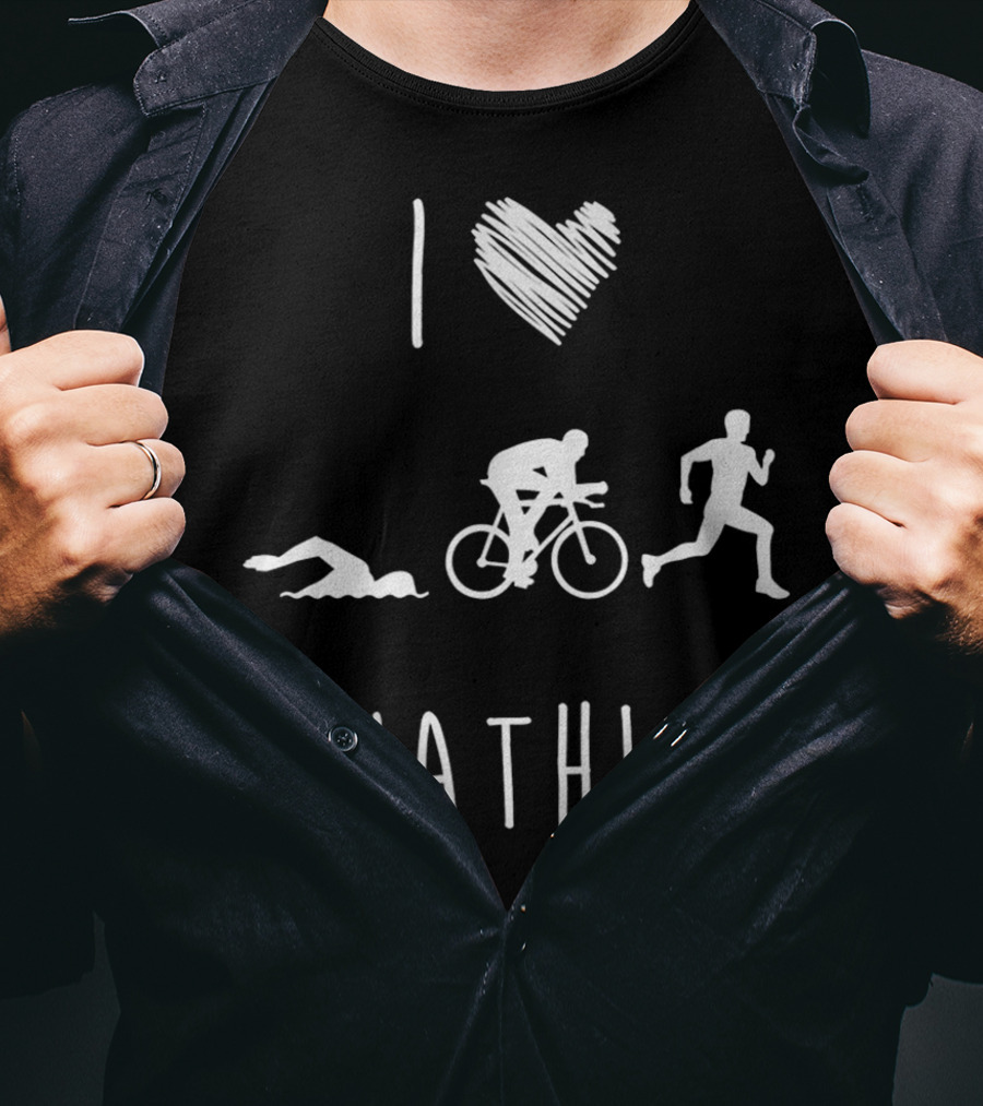 I Love Triathlon Featuring Swim Bike Run Iconography T-Shirt