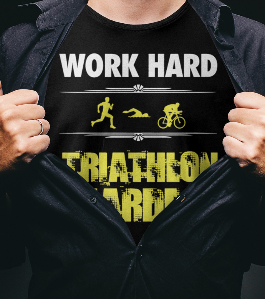 Work Hard Triathlon Harder Running Swimming Cycling Icons T-Shirt