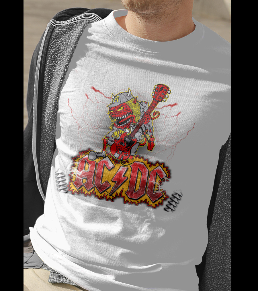 AC DC Fan Logo With Rock Devil Playing Guitar T-Shirt