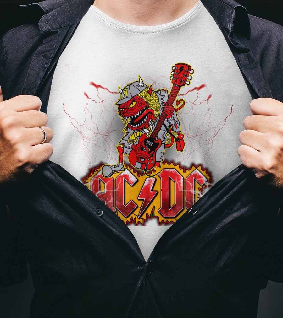 AC DC Fan Logo With Rock Devil Playing Guitar T-Shirt