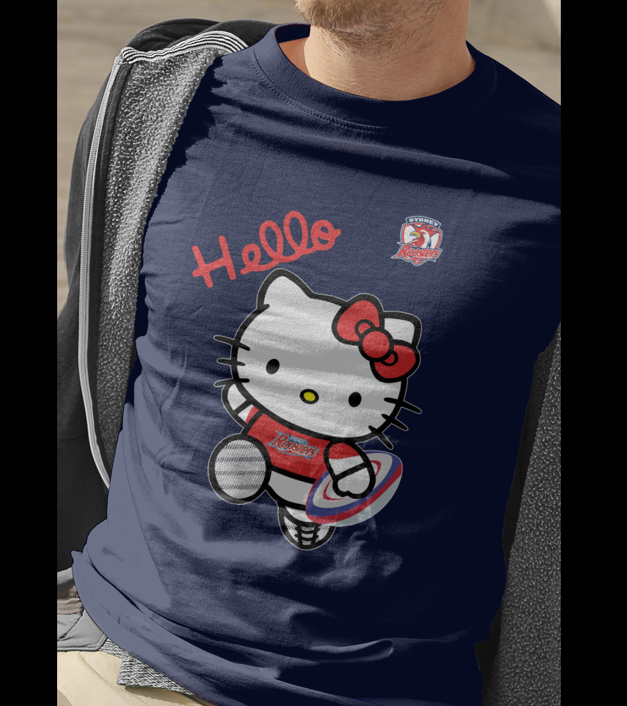 Hello Kitty Sydney Roosters NRL001 Red Bow Rugby Character T-Shirt