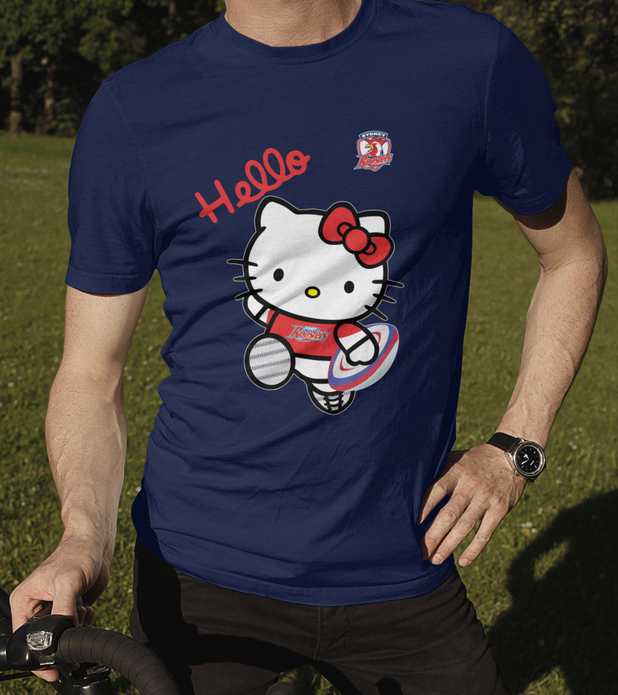 Hello Kitty Sydney Roosters NRL001 Red Bow Rugby Character T-Shirt