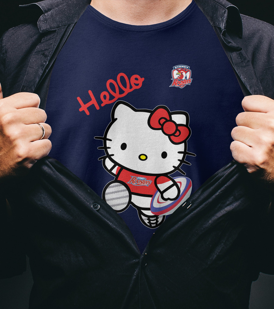 Hello Kitty Sydney Roosters NRL001 Red Bow Rugby Character T-Shirt