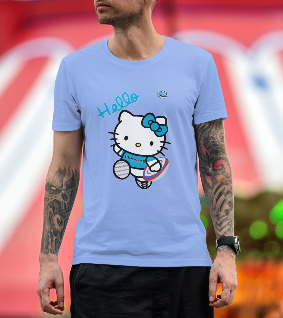NRL1005 Cronulla Sutherland Sharks Hello Kitty Rugby Player T-Shirt