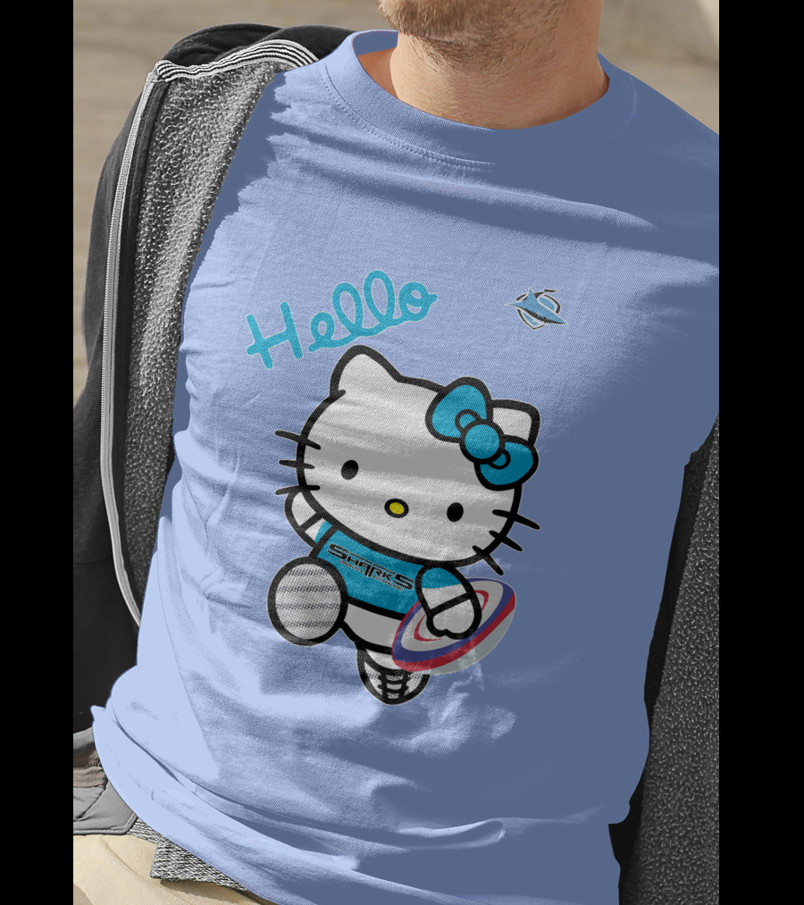 NRL1005 Cronulla Sutherland Sharks Hello Kitty Rugby Player T-Shirt