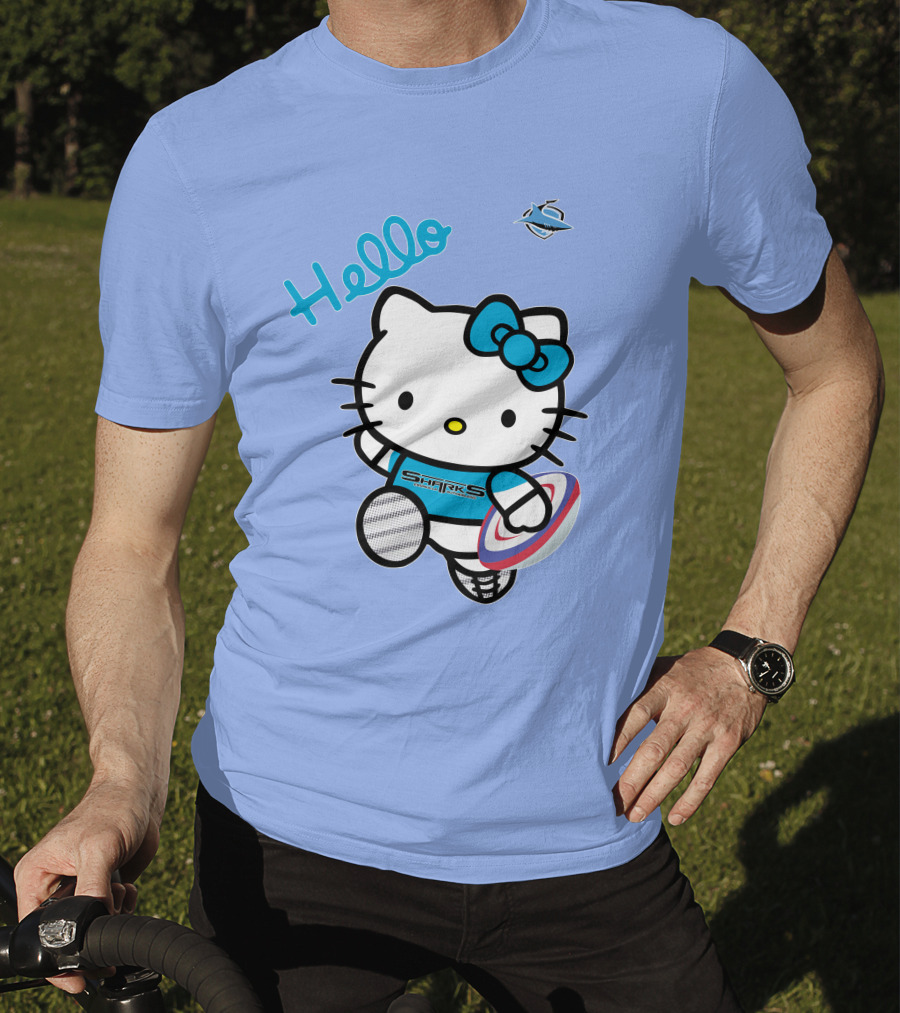 NRL1005 Cronulla Sutherland Sharks Hello Kitty Rugby Player T-Shirt