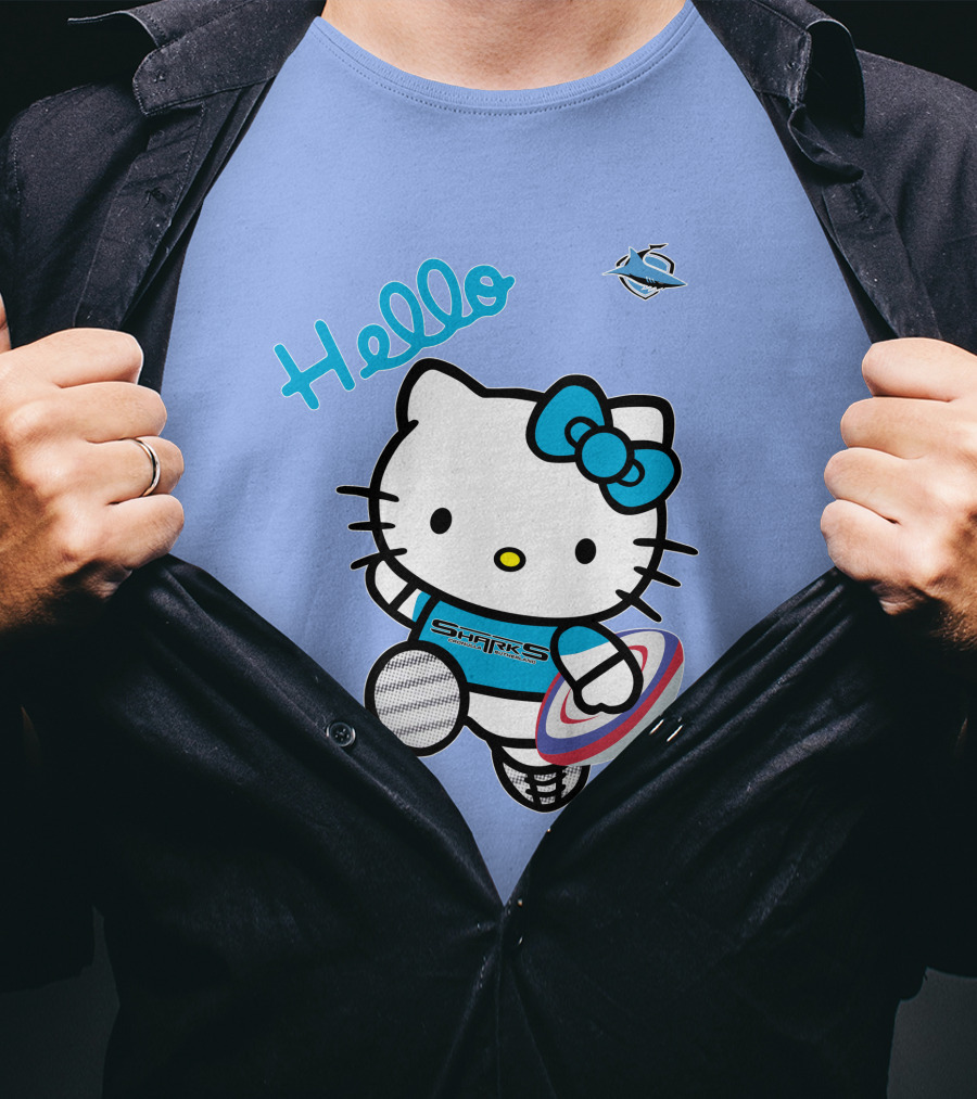 NRL1005 Cronulla Sutherland Sharks Hello Kitty Rugby Player T-Shirt
