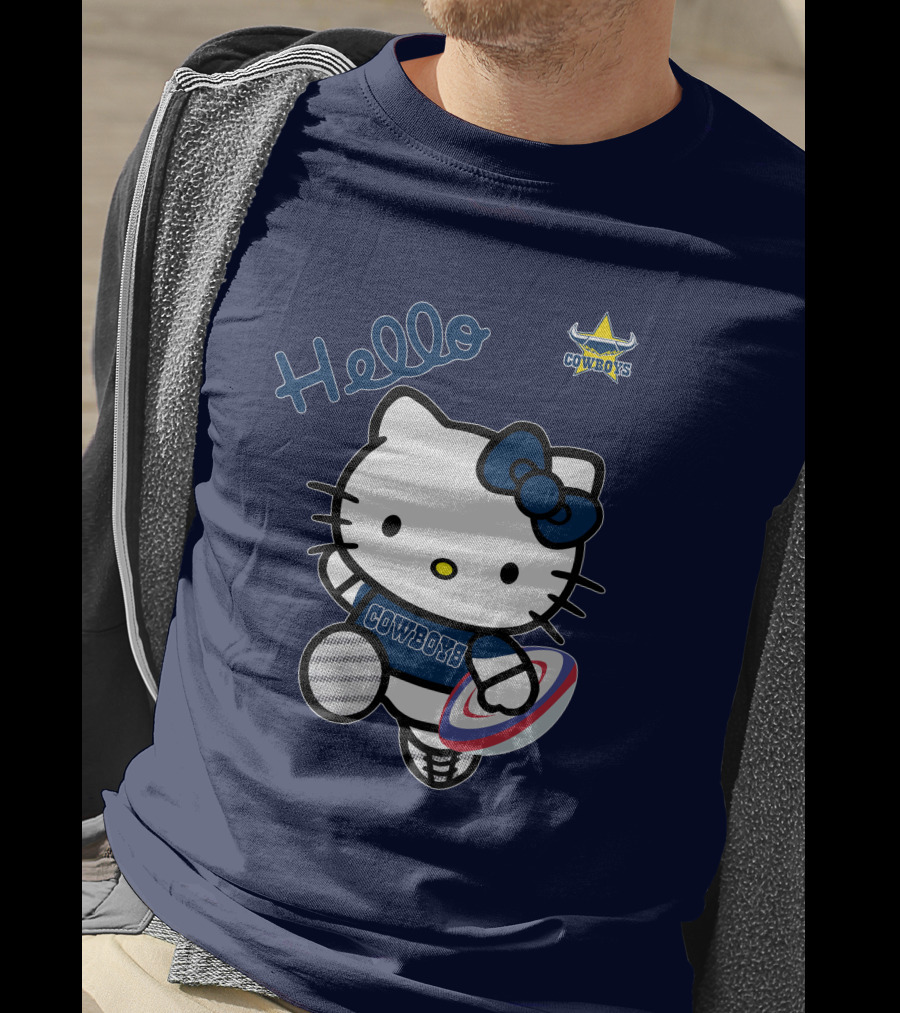 Hello Kitty North Queensland Cowboys Crossover With Rugby Ball T-Shirt