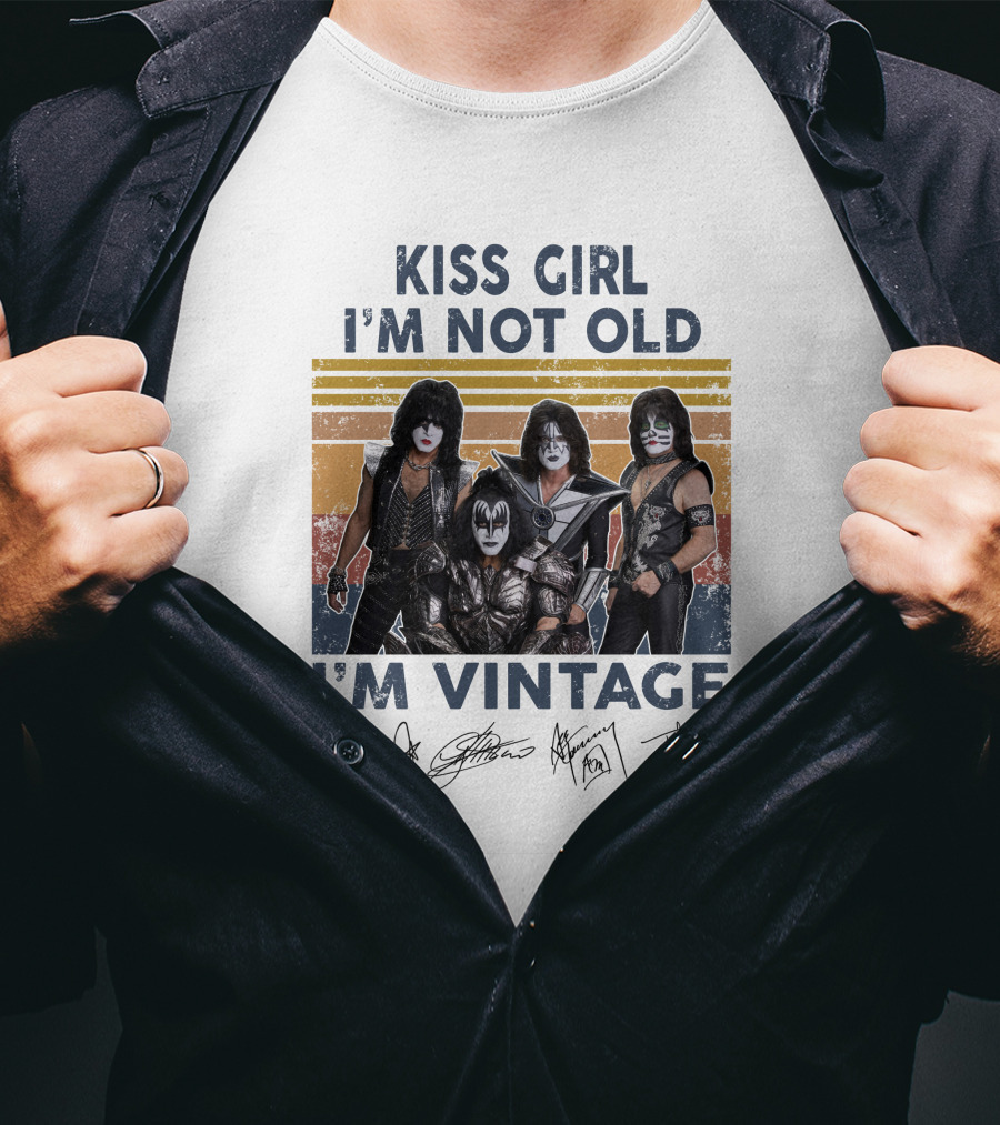 Kiss Girl I'm Not Old I'm Vintage Band Members Autographed Signature T-Shirt