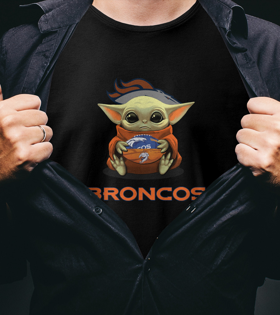 Broncos Baby Yoda Holding Denver Football T-Shirt
