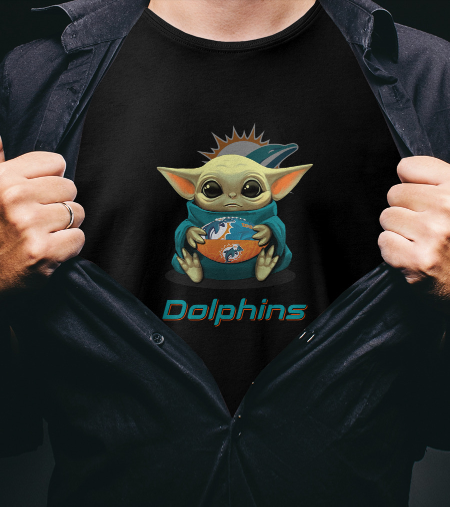 Miami Dolphins Baby Yoda Holding Dolphins Football T-Shirt