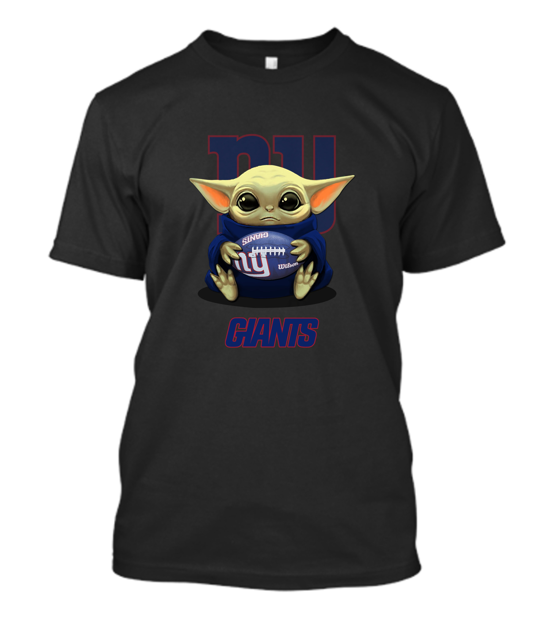 New York Giants Baby Yoda Holding Football With NY Giants T-Shirt