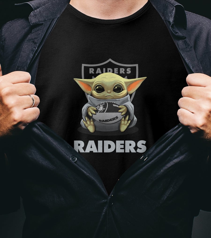 Raiders Baby Yoda Holding Football T-Shirt