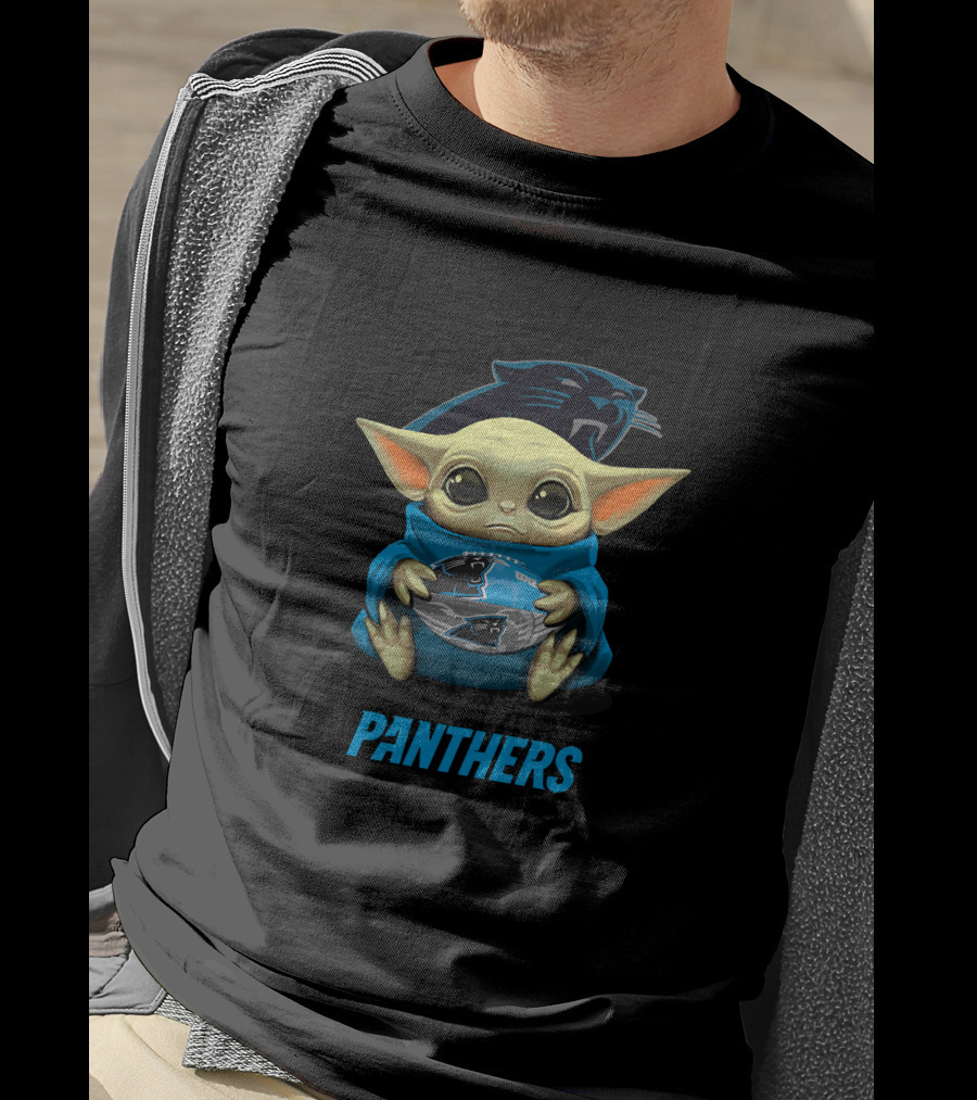 Carolina Panthers Baby Yoda Holding Football With Panthers T-Shirt