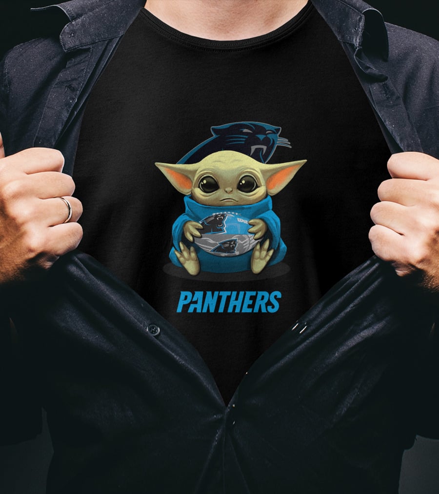 Carolina Panthers Baby Yoda Holding Football With Panthers T-Shirt