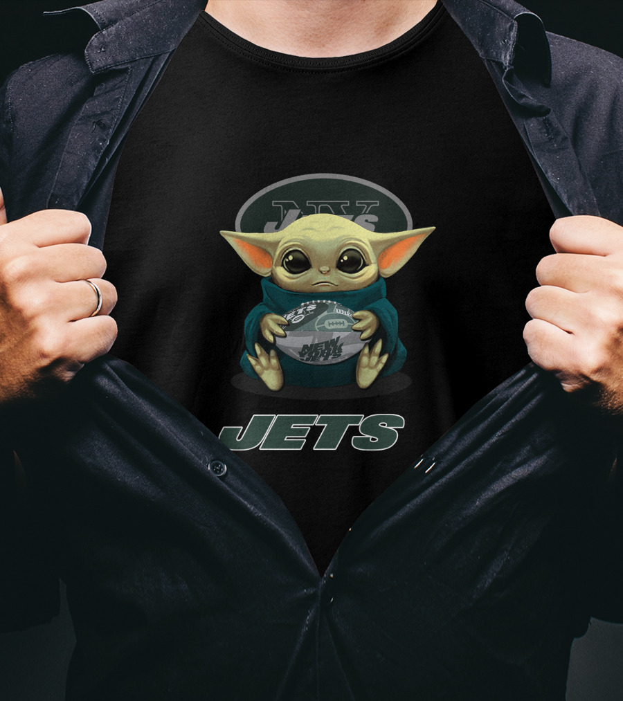 New York Jets Baby Yoda Holding Football T-Shirt