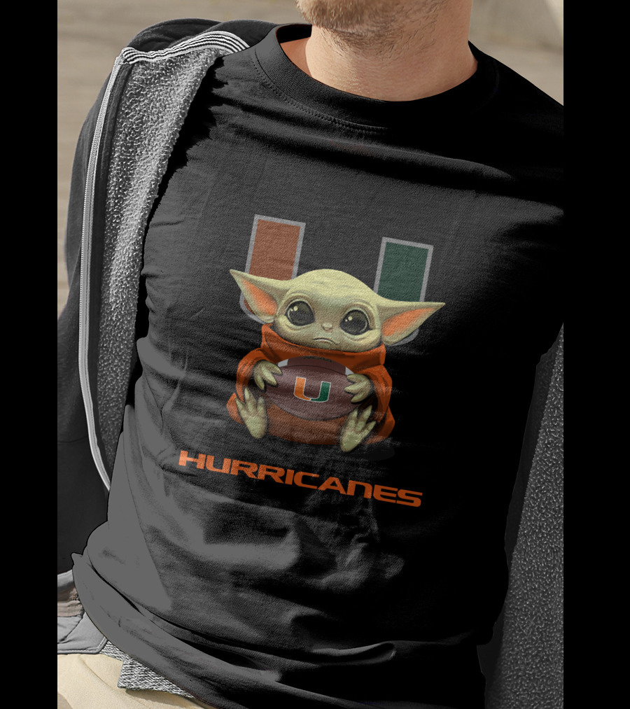 Miami Hurricanes Baby Yoda Football U T-Shirt