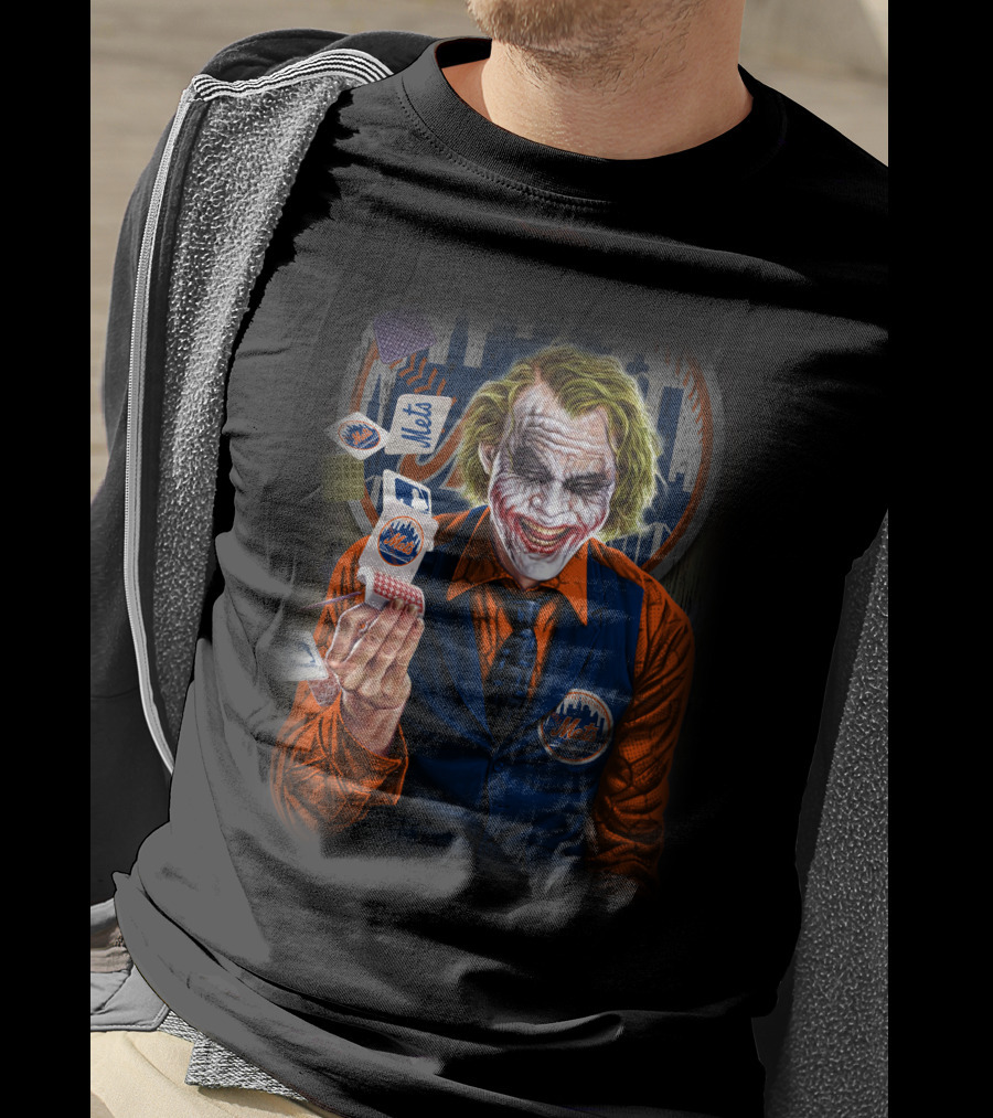 New York Mets Joker Gotham Skyline Playing Cards T-Shirt