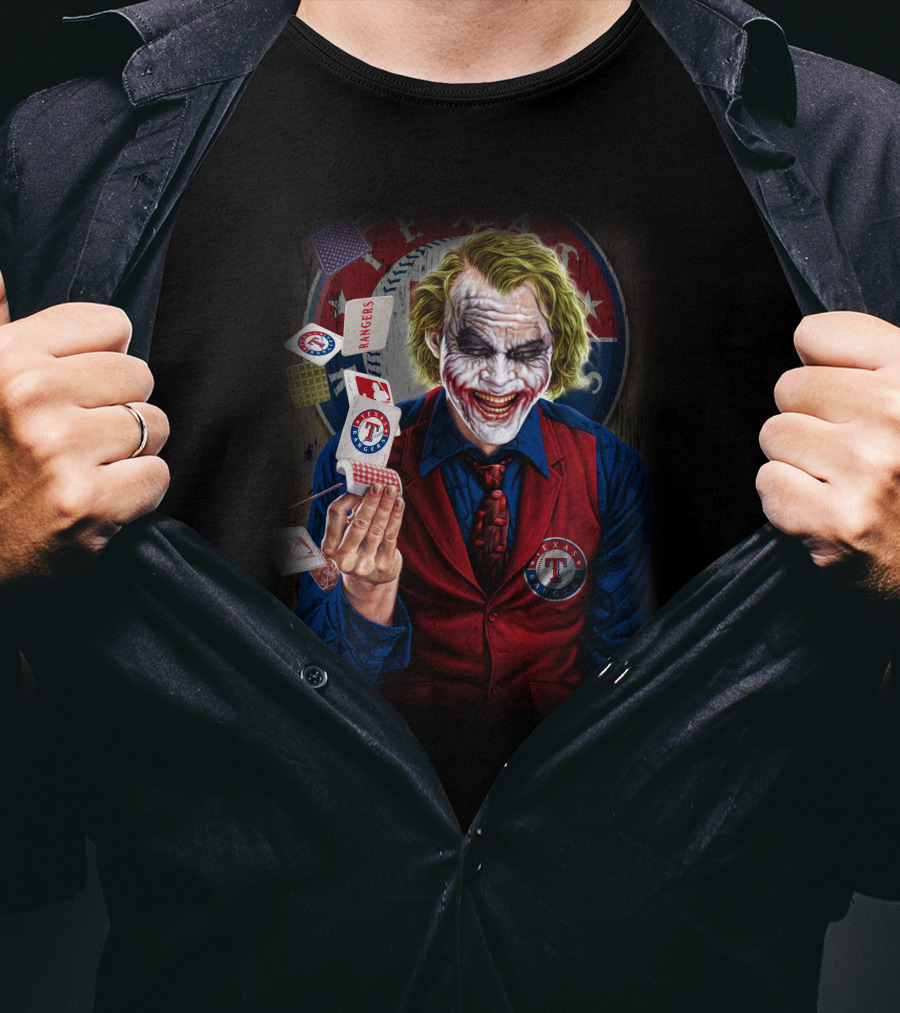 Texas Rangers Joker Playing Cards Iconic Clown Face T-Shirt