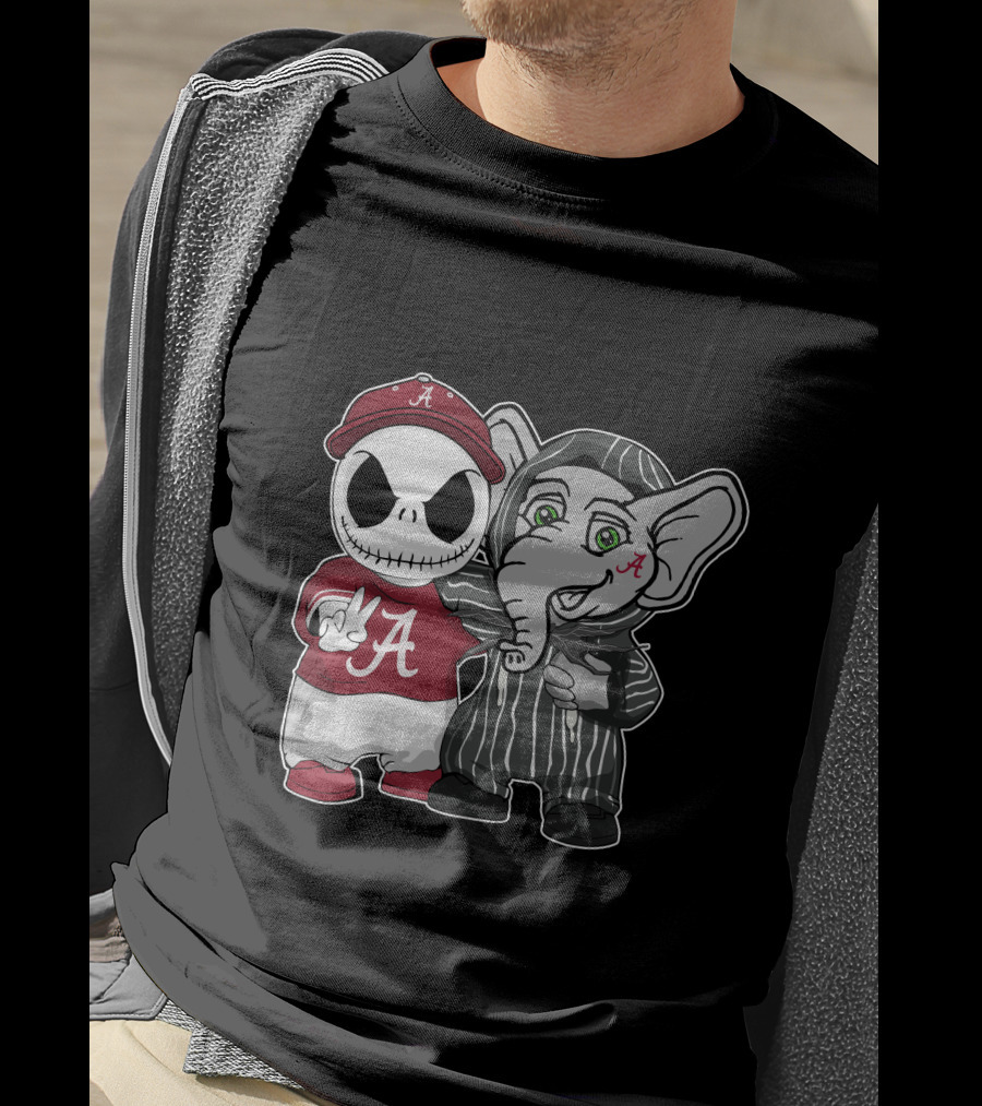 Alabama Crimson Tide Jack Skellington With Elephant In Striped T-Shirt