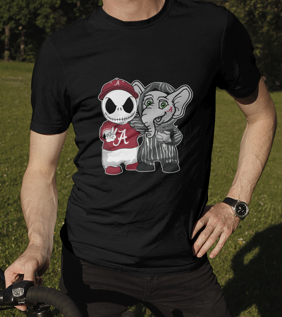 Alabama Crimson Tide Jack Skellington With Elephant In Striped T-Shirt