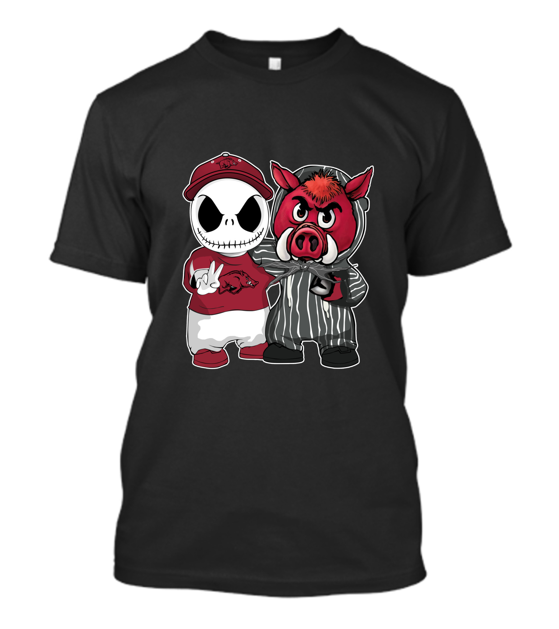 Arkansas Razorbacks Jack Skellington Pinstripe Mascot Duo T-Shirt