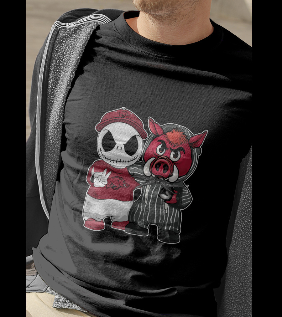 Arkansas Razorbacks Jack Skellington Pinstripe Mascot Duo T-Shirt
