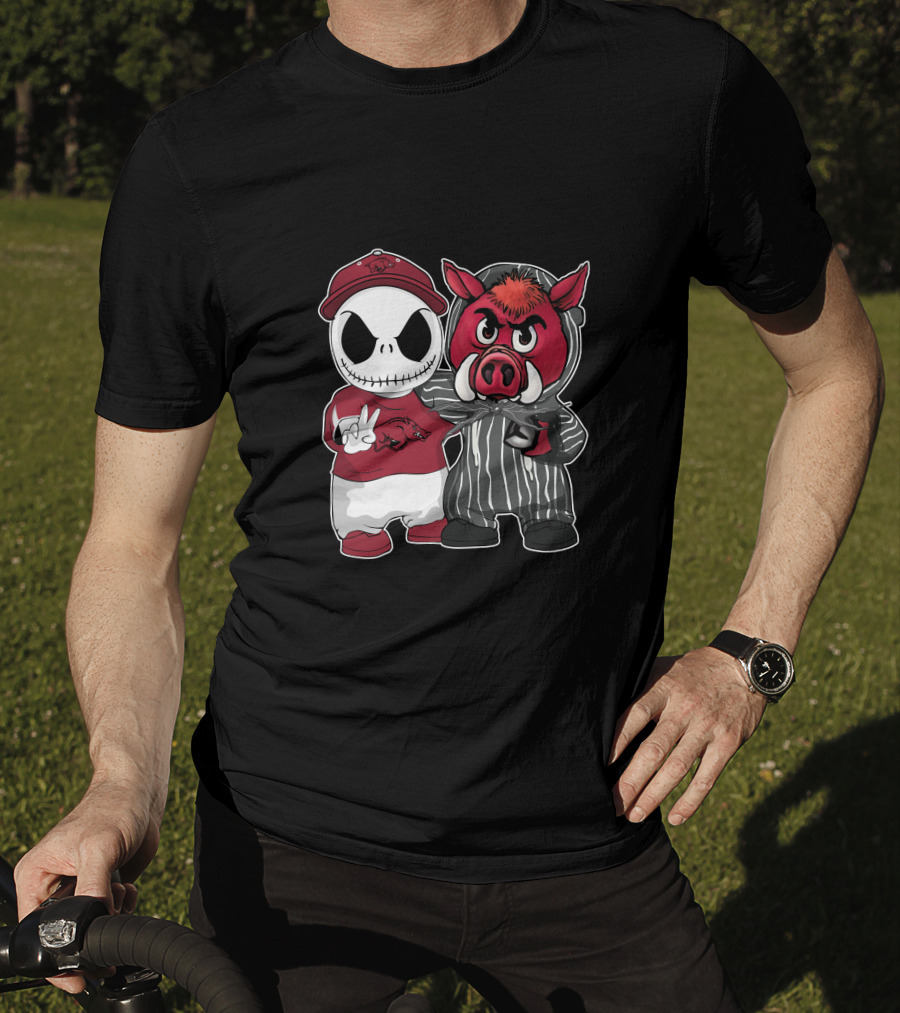 Arkansas Razorbacks Jack Skellington Pinstripe Mascot Duo T-Shirt