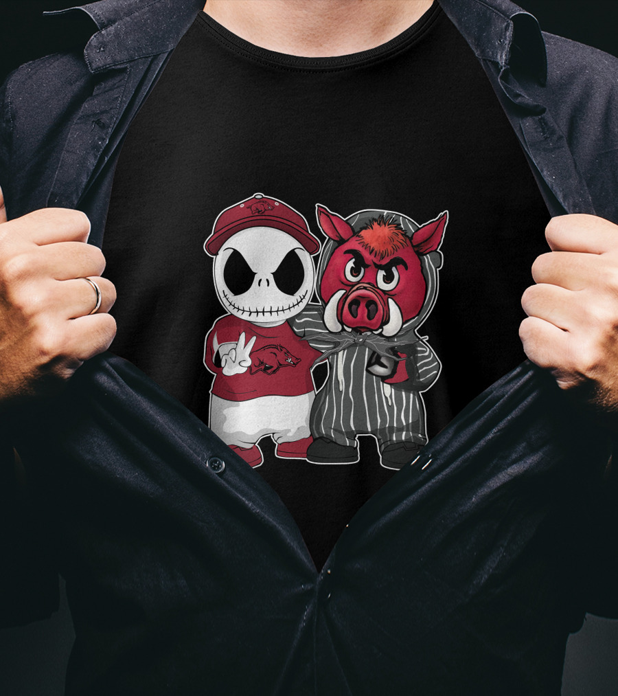 Arkansas Razorbacks Jack Skellington Pinstripe Mascot Duo T-Shirt