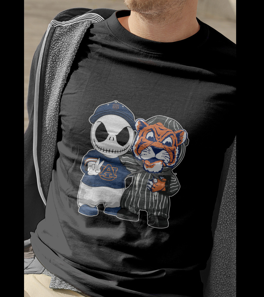 Auburn Tigers Jack Skellington And Tiger Mascot Crossover T-Shirt