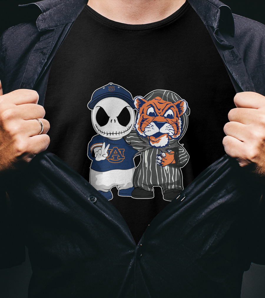 Auburn Tigers Jack Skellington And Tiger Mascot Crossover T-Shirt
