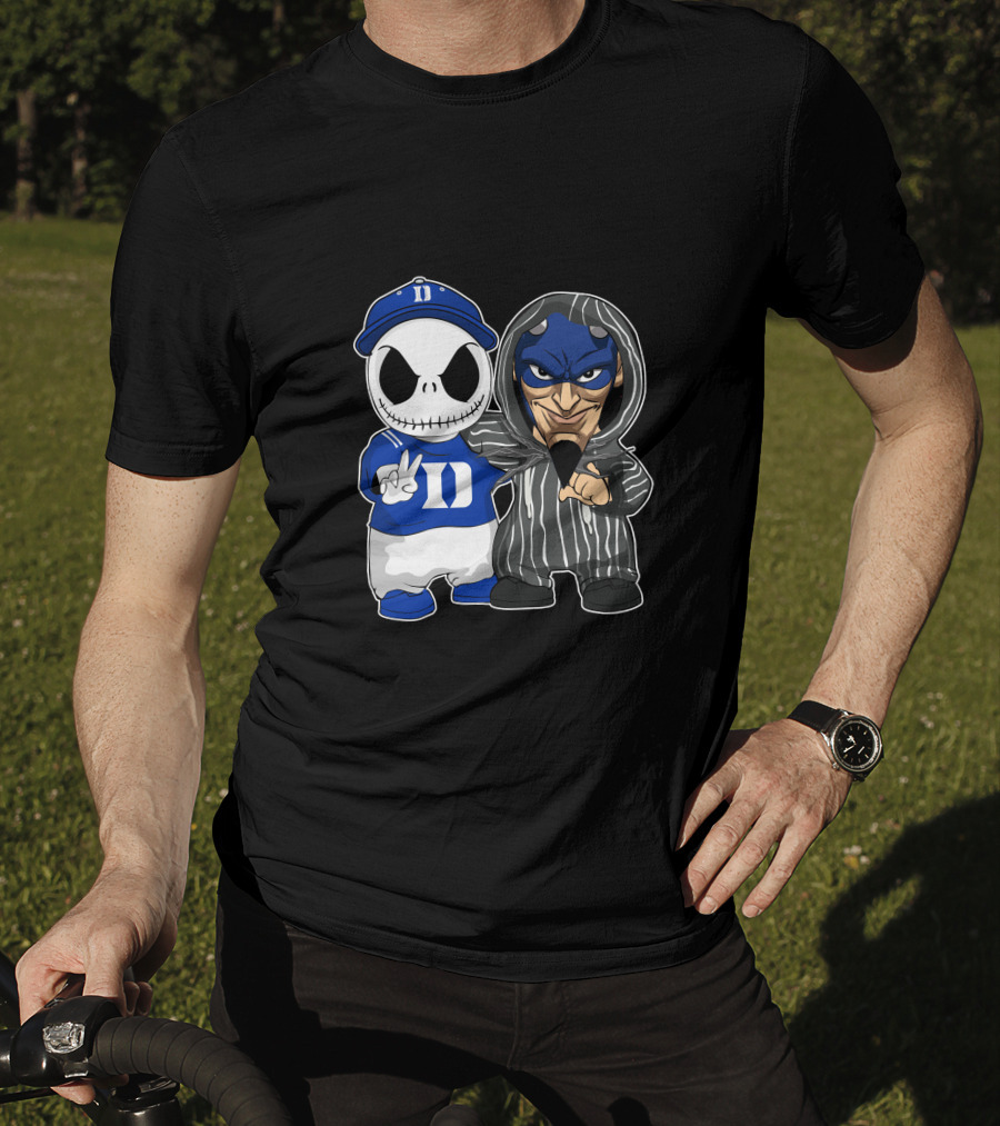 Duke Blue Devils Jack Skellington And Character In Striped T-Shirt