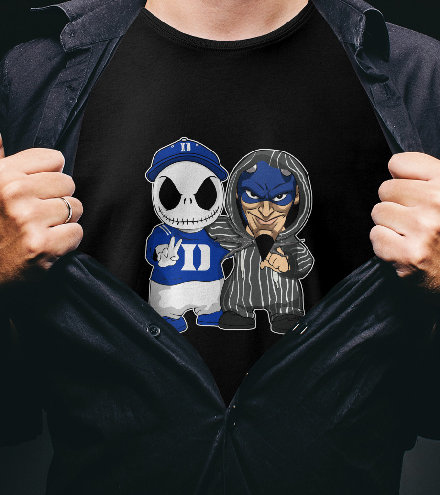 Duke Blue Devils Jack Skellington And Character In Striped T-Shirt