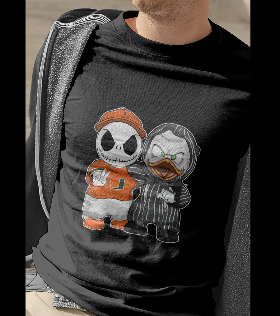 Miami Hurricanes Jack Skellington Oregon Ducks Crossover T-Shirt