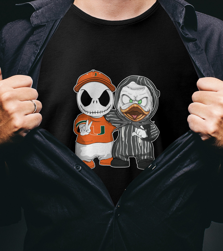 Miami Hurricanes Jack Skellington Oregon Ducks Crossover T-Shirt