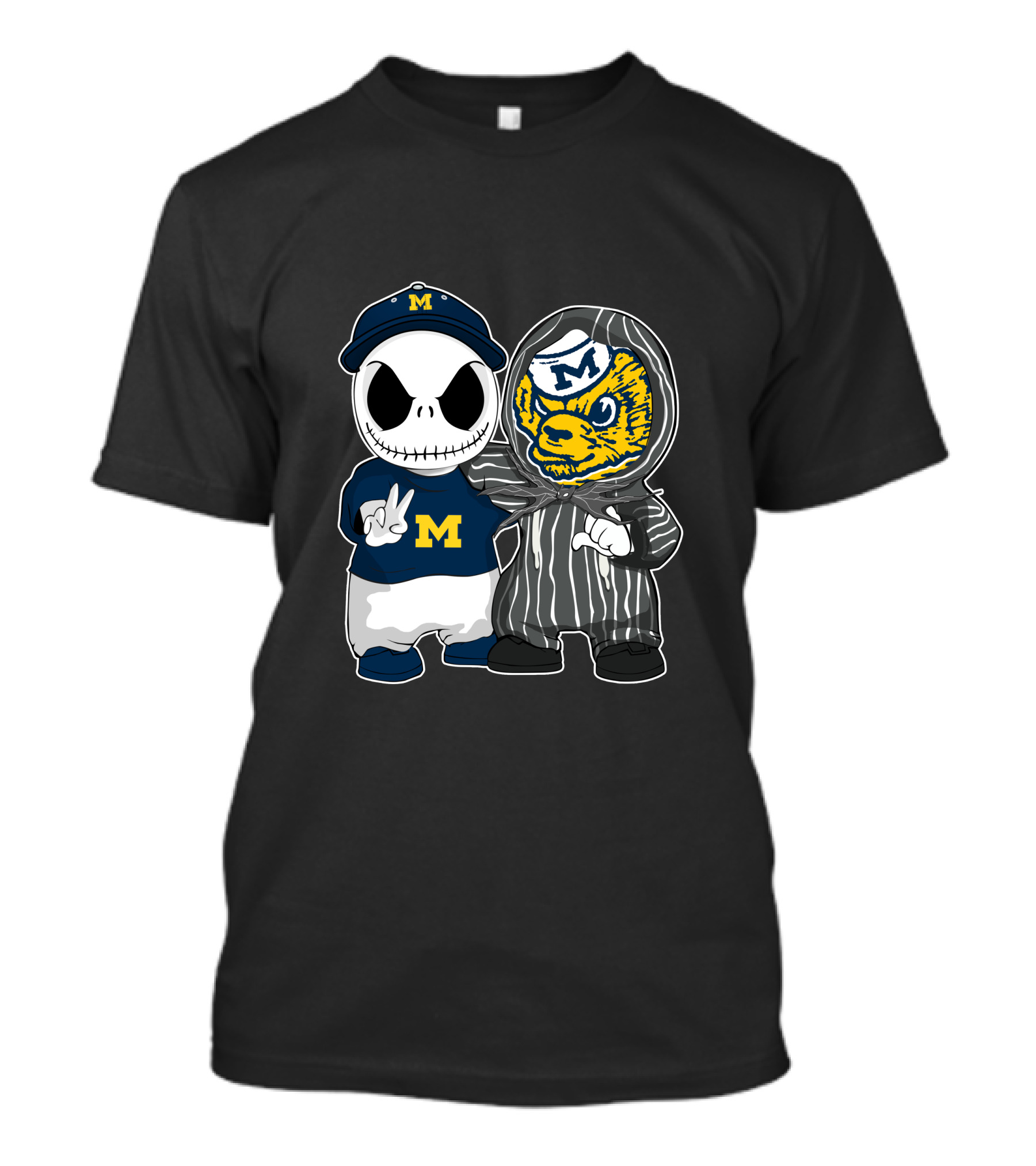 Michigan Wolverines Jack Skellington And Michigan Mascot T-Shirt