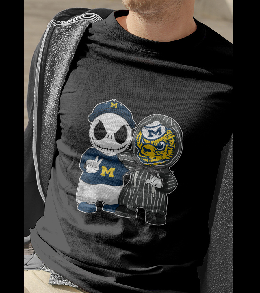 Michigan Wolverines Jack Skellington And Michigan Mascot T-Shirt