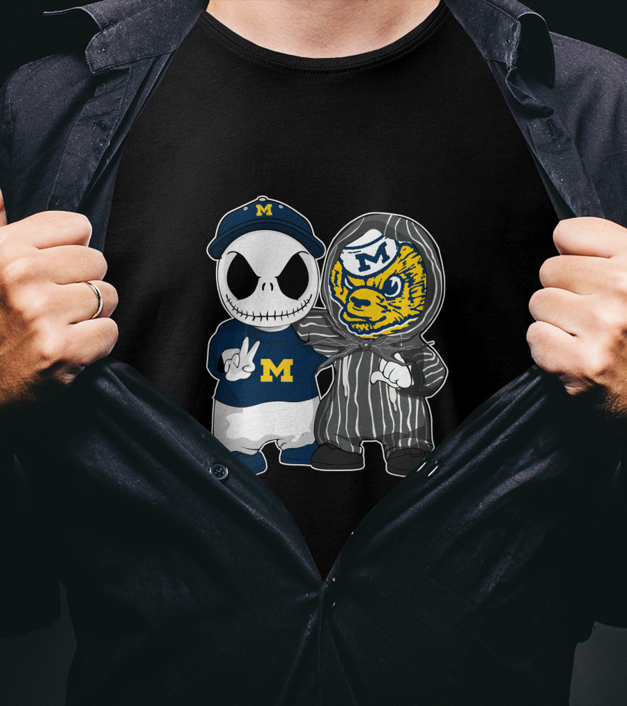 Michigan Wolverines Jack Skellington And Michigan Mascot T-Shirt