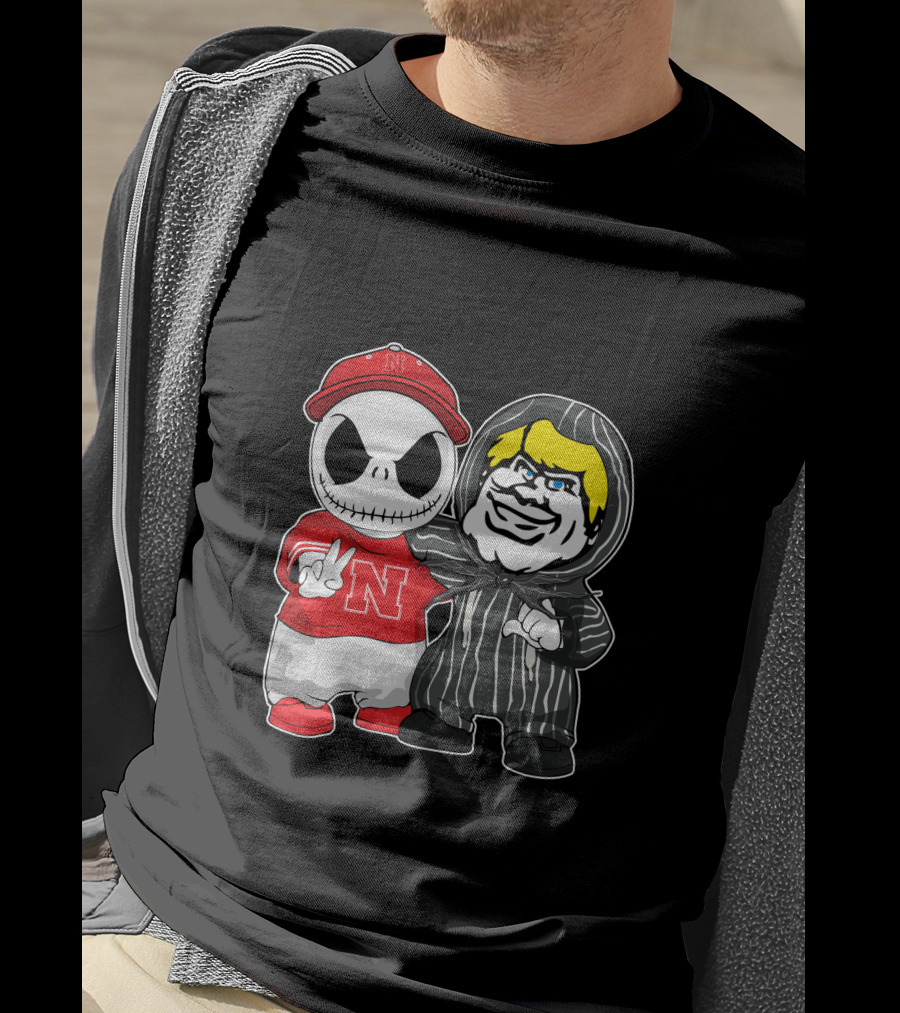 Nebraska Cornhuskers Jack Skellington With Freddy Krueger Style Character T-Shirt