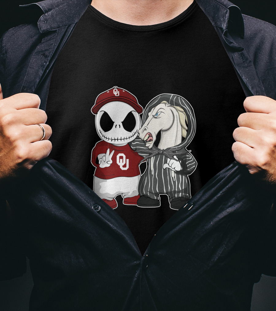 Oklahoma Sooners Jack Skellington And Nightmare Horse Team-Up T-Shirt