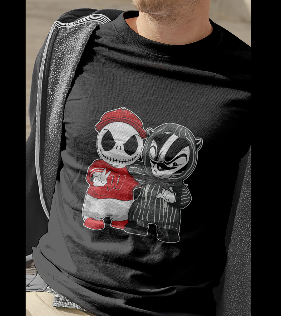 Wisconsin Badgers Jack Skellington And Bucky Badger Crossover T-Shirt