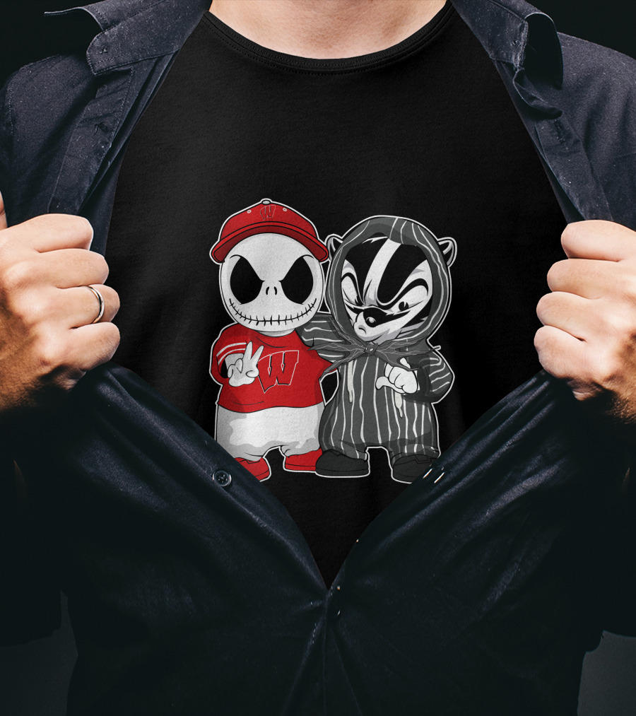 Wisconsin Badgers Jack Skellington And Bucky Badger Crossover T-Shirt