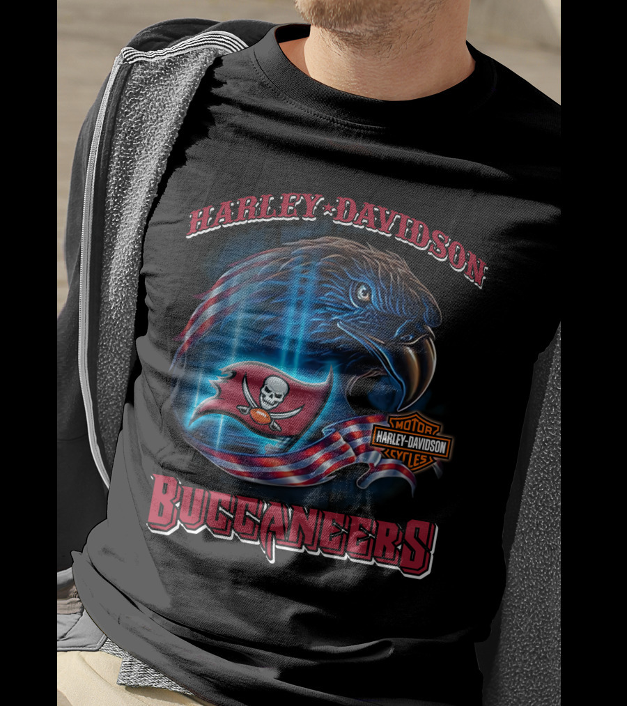 Harley Davidson Motor Cycles Tampa Bay Buccaneers Eagle Flag T-Shirt