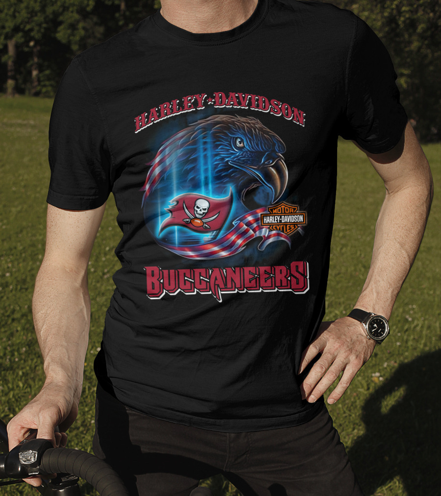 Harley Davidson Motor Cycles Tampa Bay Buccaneers Eagle Flag T-Shirt