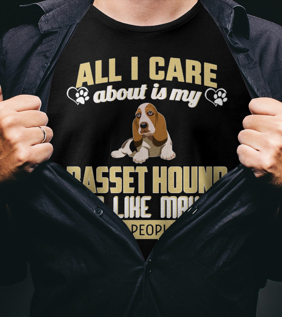 All I Care About Is My Basset Hound And Like Maybe 3 People With Hearts And Paw Prints T-Shirt