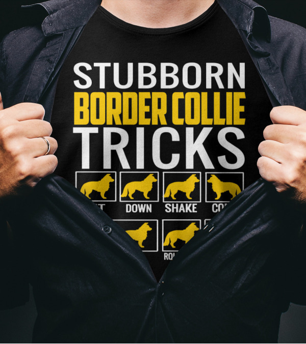 Stubborn Border Collie Tricks Sit Down Shake Come Fetch Roll Over Stay T-Shirt